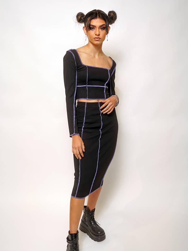 Sweet Rain - Vente Jupe – femme - Jupe midi à coutures surpiquantes0