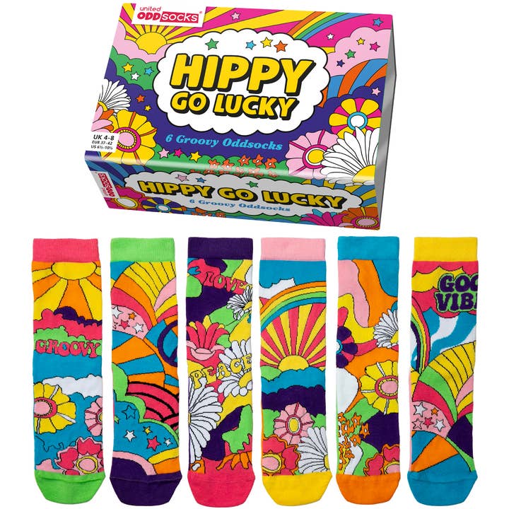 Sock Academy – wholesale Socks – Unisex – HIPPY GO LUCKY | 6 Odd Socks Gift Box - United Oddsocks
