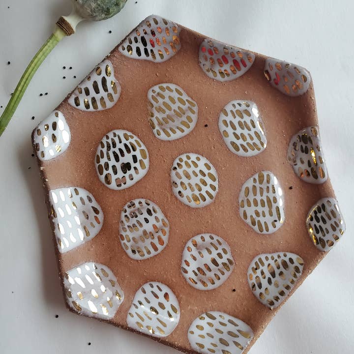 Hexagon golden confetti catchall for wholesale by CURIOUS CLAY