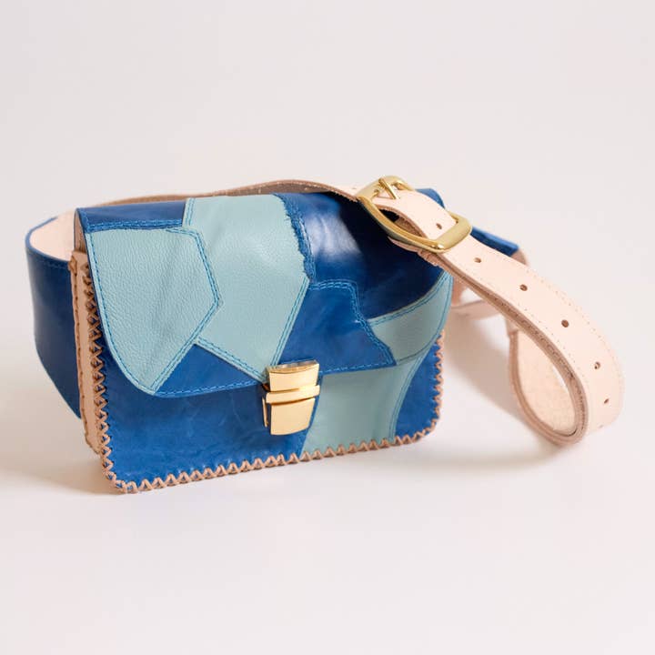 Blues Leather Patchwork Sling Bag for wholesale on Faire