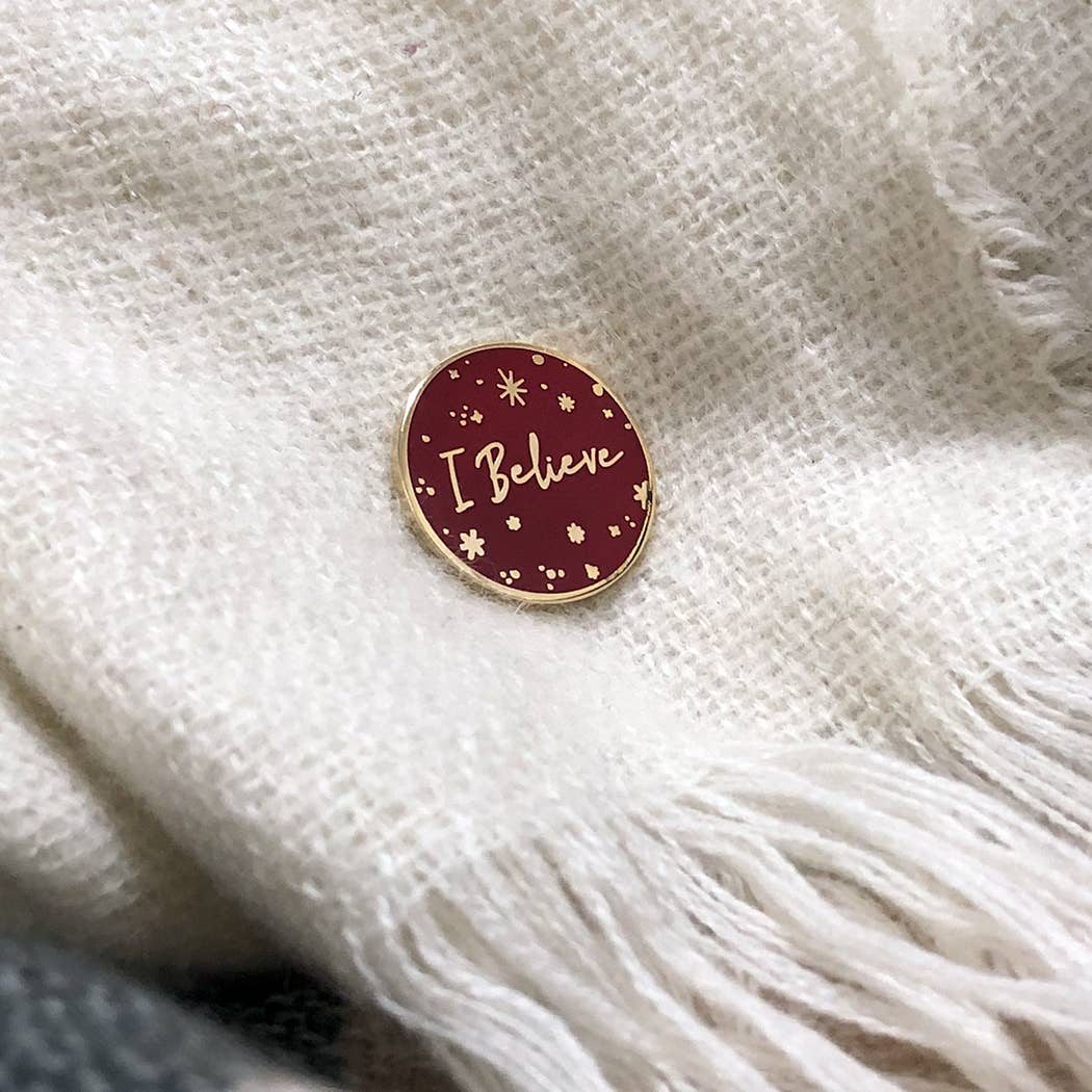 Clara and Macy - Wholesale Lapel Pin/Button - Red 'I Believe' Enamel Pin Badge6