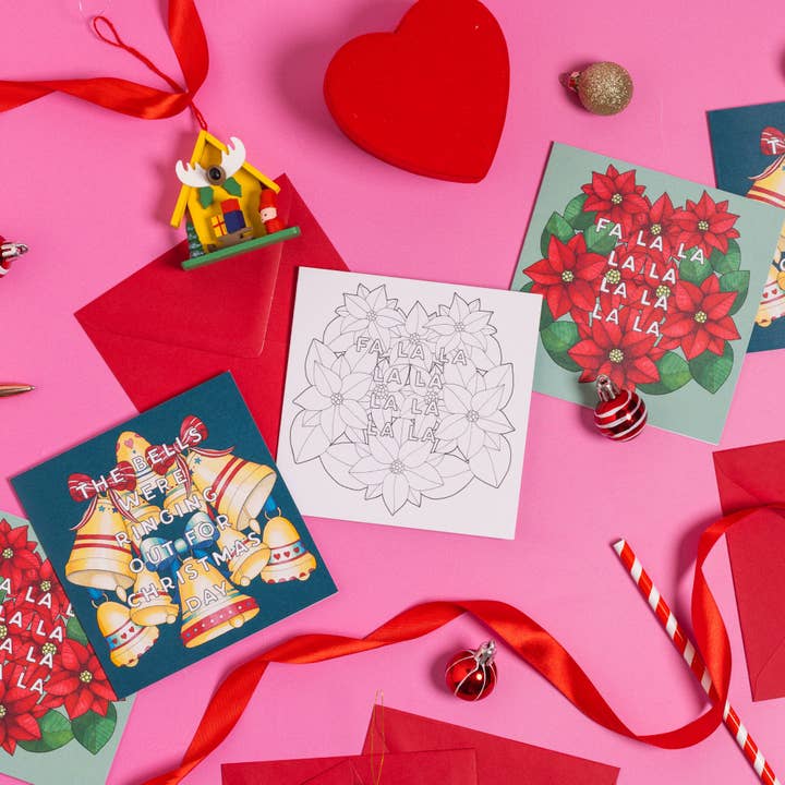 Set of 4 Christmas Cards + Colour in Card for wholesale by Paper Heart Stationery