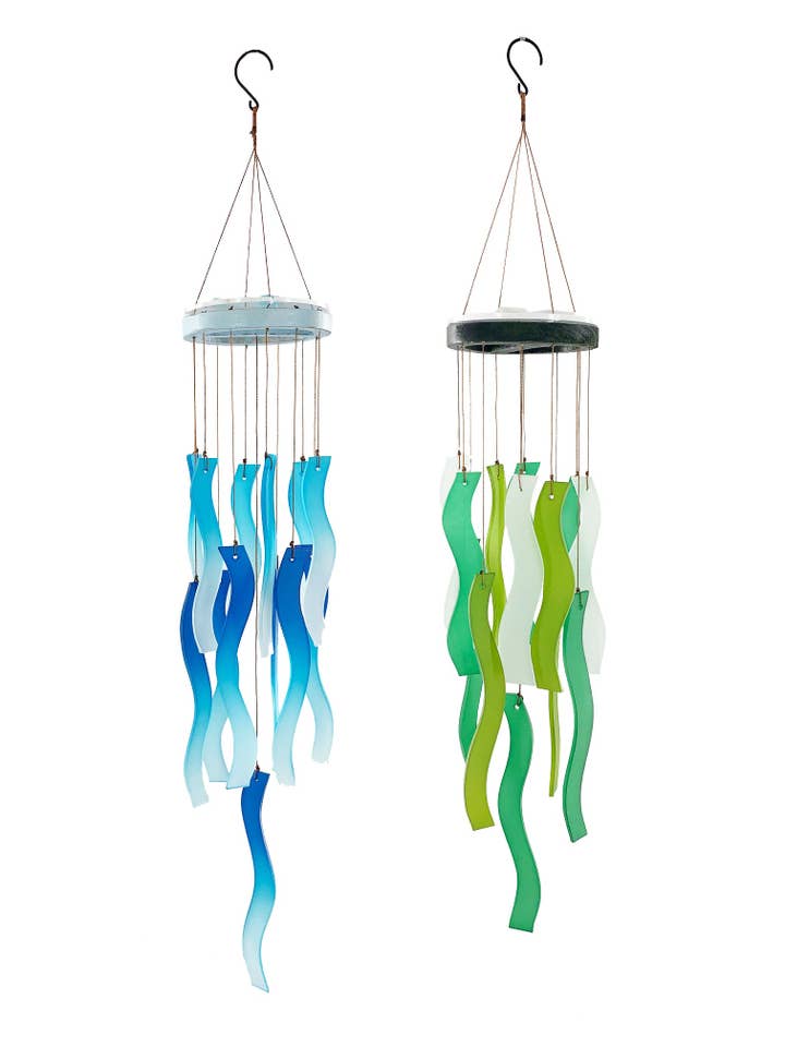 Sea Glass Wind Chime in Blue or Green for Garden for wholesale by Weathered Raindrop
