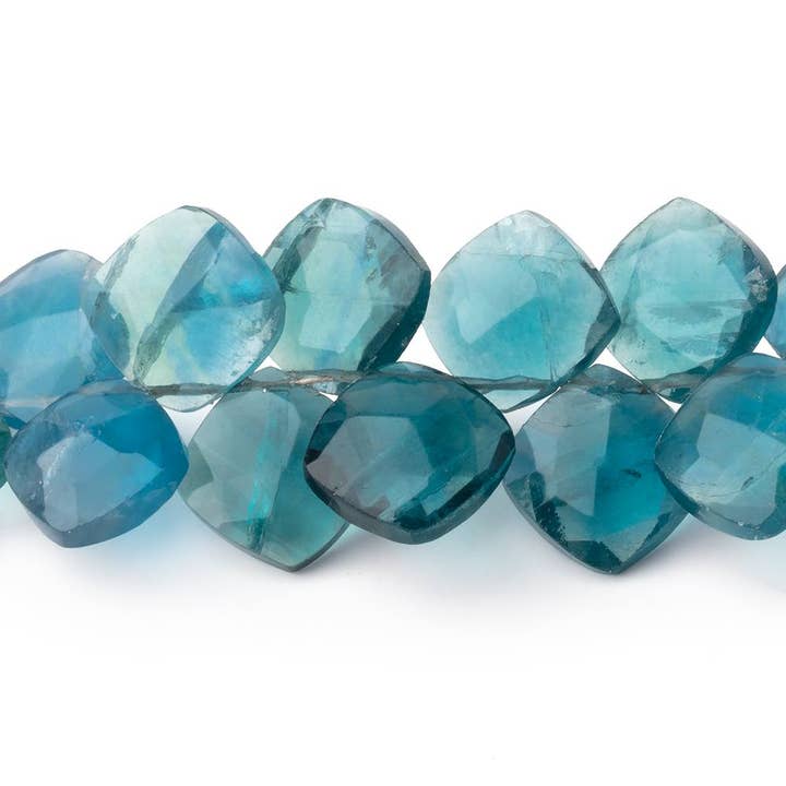 Beads of Cambay - Wholesale Beads - 10mm Teal Fluorite Corner Drilled Pillow Beads 6 inch 24 pieces
