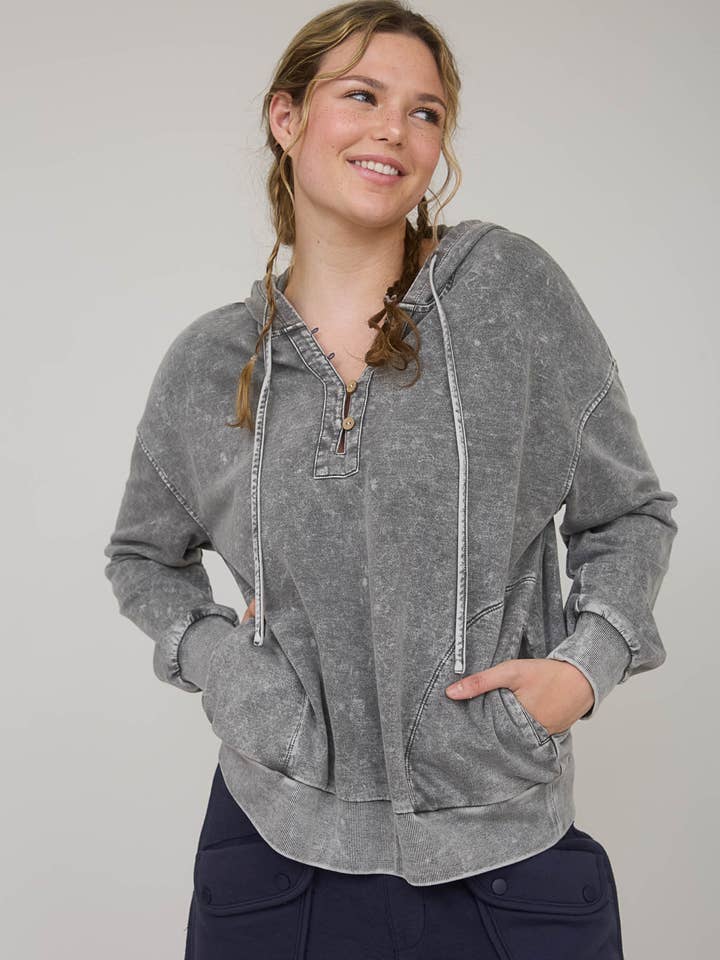 Blu Pepper - Wholesale Knit Top - Women's - WASHED HOODED HENLEY KNIT SWEATER8