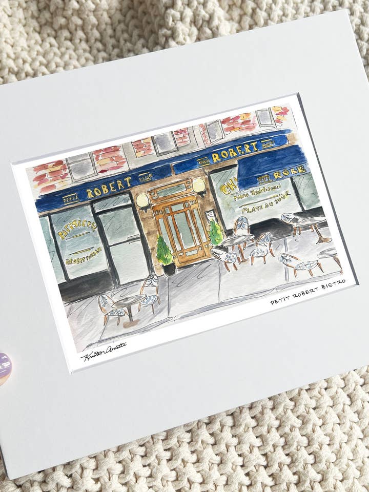 Petit Robert Bistro (Impression d'art en aquarelle de Boston) pour la vente par Sunset Studios Boston: Neighborhood Watercolors