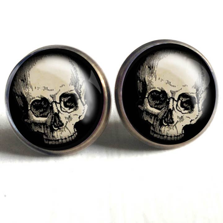 Human Skull Day of The Dead or Halloween Stud Earrings for wholesale by The Divine Iguana