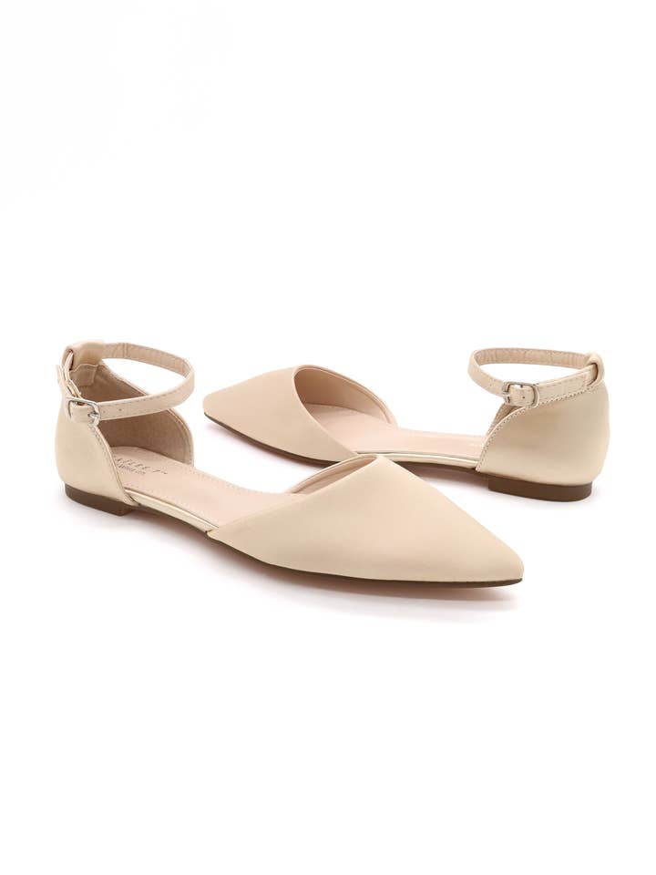 Kailee P. - Wholesale Flats - Women's - Satin Pointy Toe Flats with Ankle Strap35