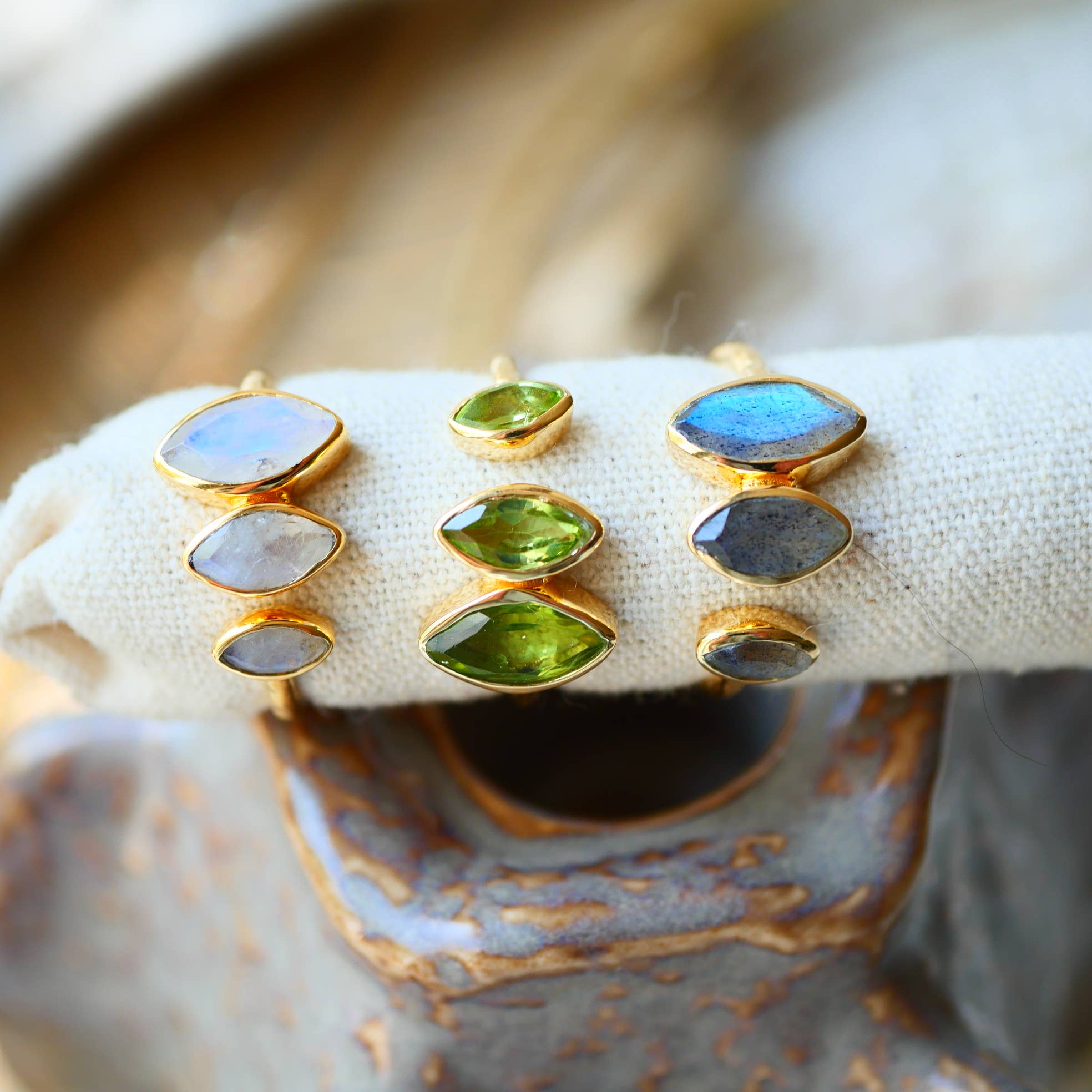 GINANDGER – Anel de pedra única/solitário por atacado – Anel ajustável com pedras à escolha - Dina