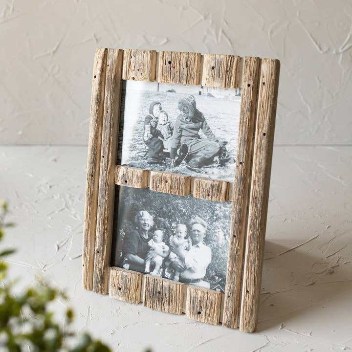 Turner 5x7 2 Photo Striped Driftwood Collage Picture Frame for wholesale by Foreside Home & Garden