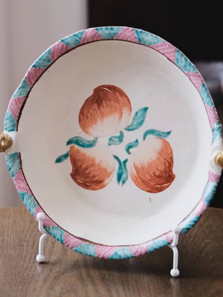 Vintage Hand-Painted Peach Pattern Dinner Plate for wholesale by sylvarastudio