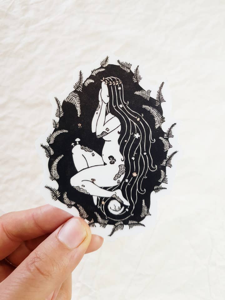 Adesivo Figlia della Terra Connessione con la Natura Linocut per la vendita all'ingrosso da parte di art.from.ilkas.heart