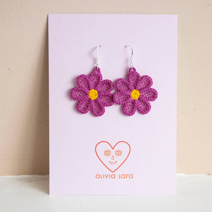 Fuchsia Cosmos Earrings - Oeko-Tex for wholesale by Olivia Lara
