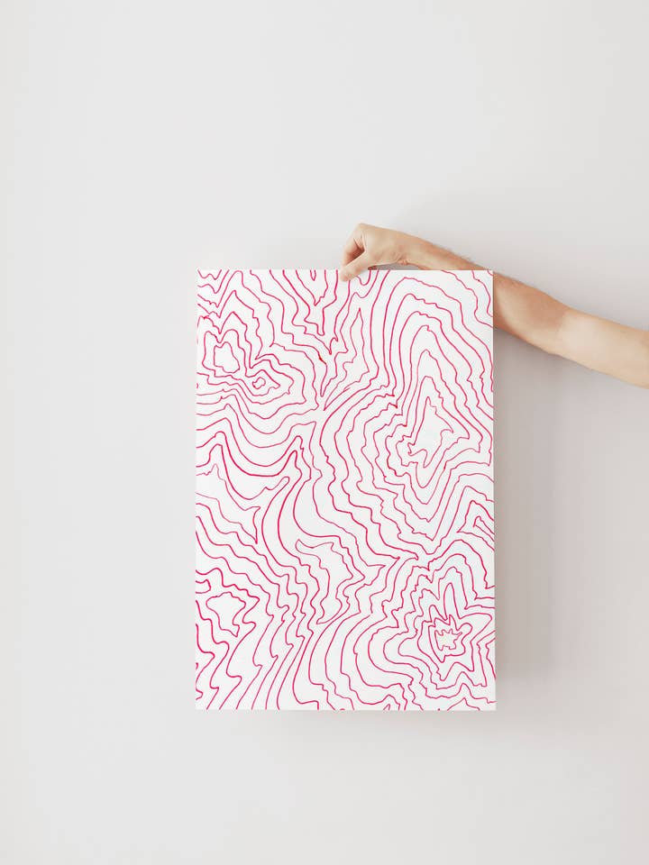 Trippy abstrakt eklektisk psykedelisk rødt mønster kunsttryk for engroshandel hos Rhinestone Rodeo Art