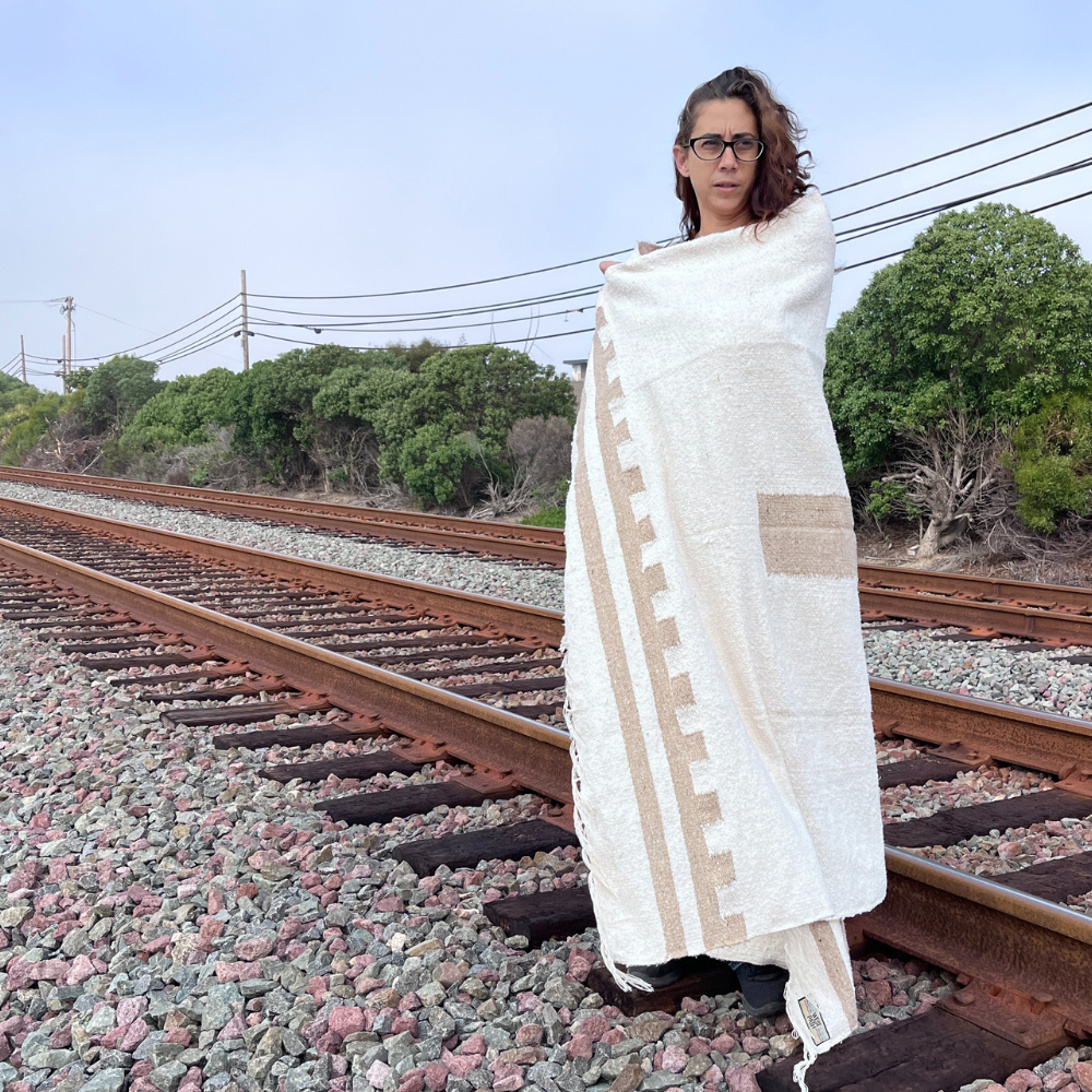 West Path - Wholesale Throw blanket - Southwest Mexican Blanket - Desert Cactus Blanket Tan White1