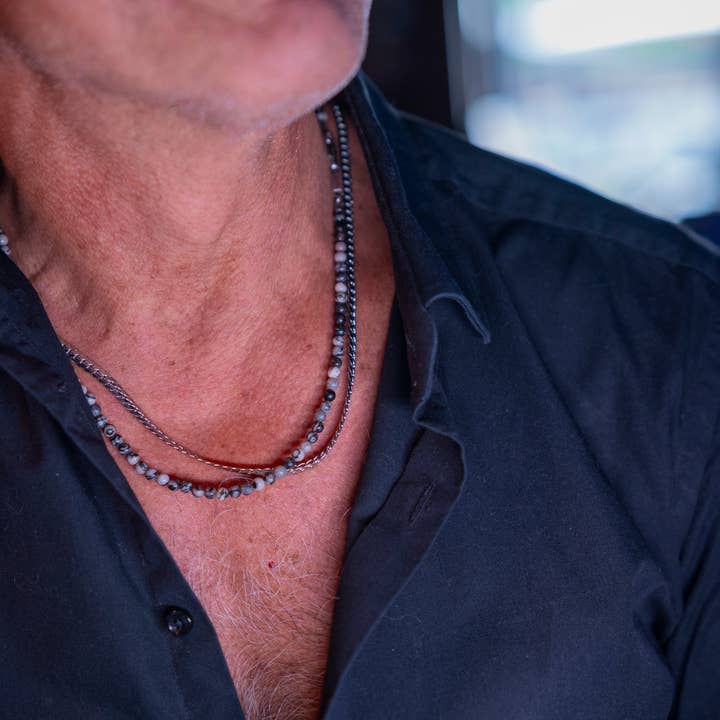 Halskæde Rantai Empat Picasso Jaspis (4mm), rustfrit stål for engroshandel hos by julian