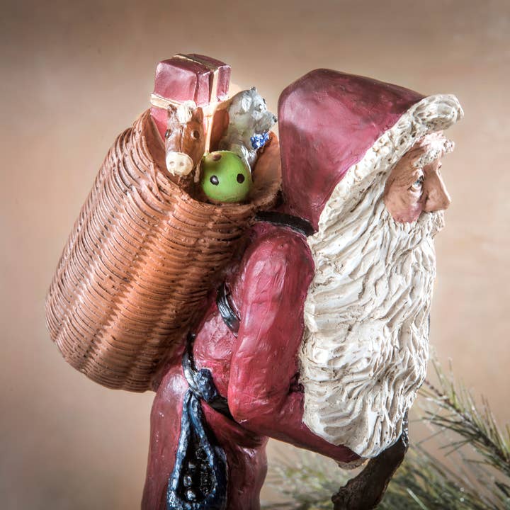 J Devlin Glass Art & Bert Anderson Collection - Wholesale Christmas Decoration - Woodland Santa Figuine - Red - By Bert Andrson- MB 30