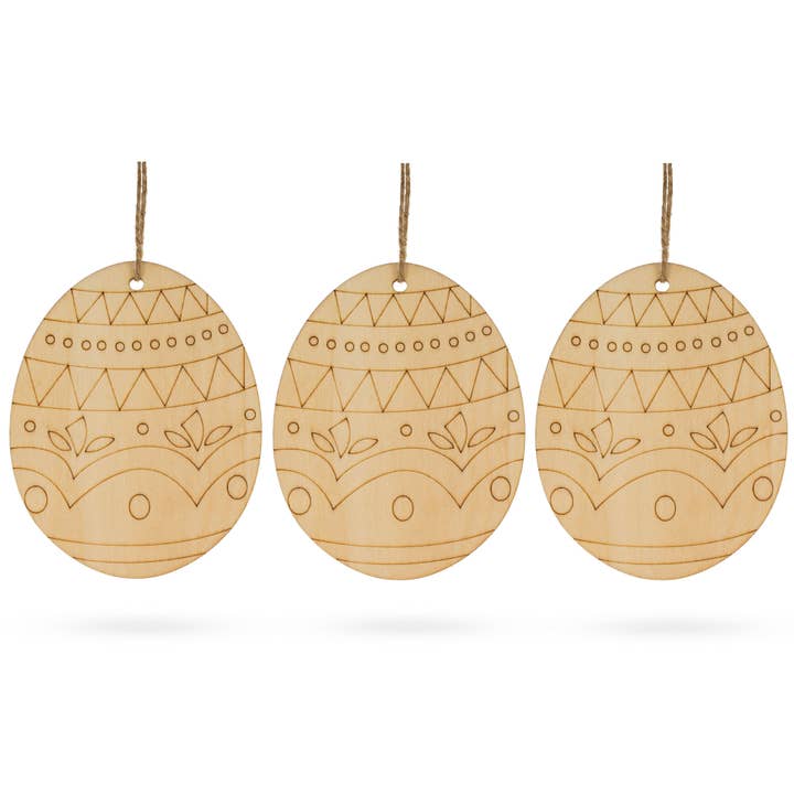 Set of 3 Easter Egg Unfinished Wooden Ornament 4.3 Inches for wholesale by BestPysanky