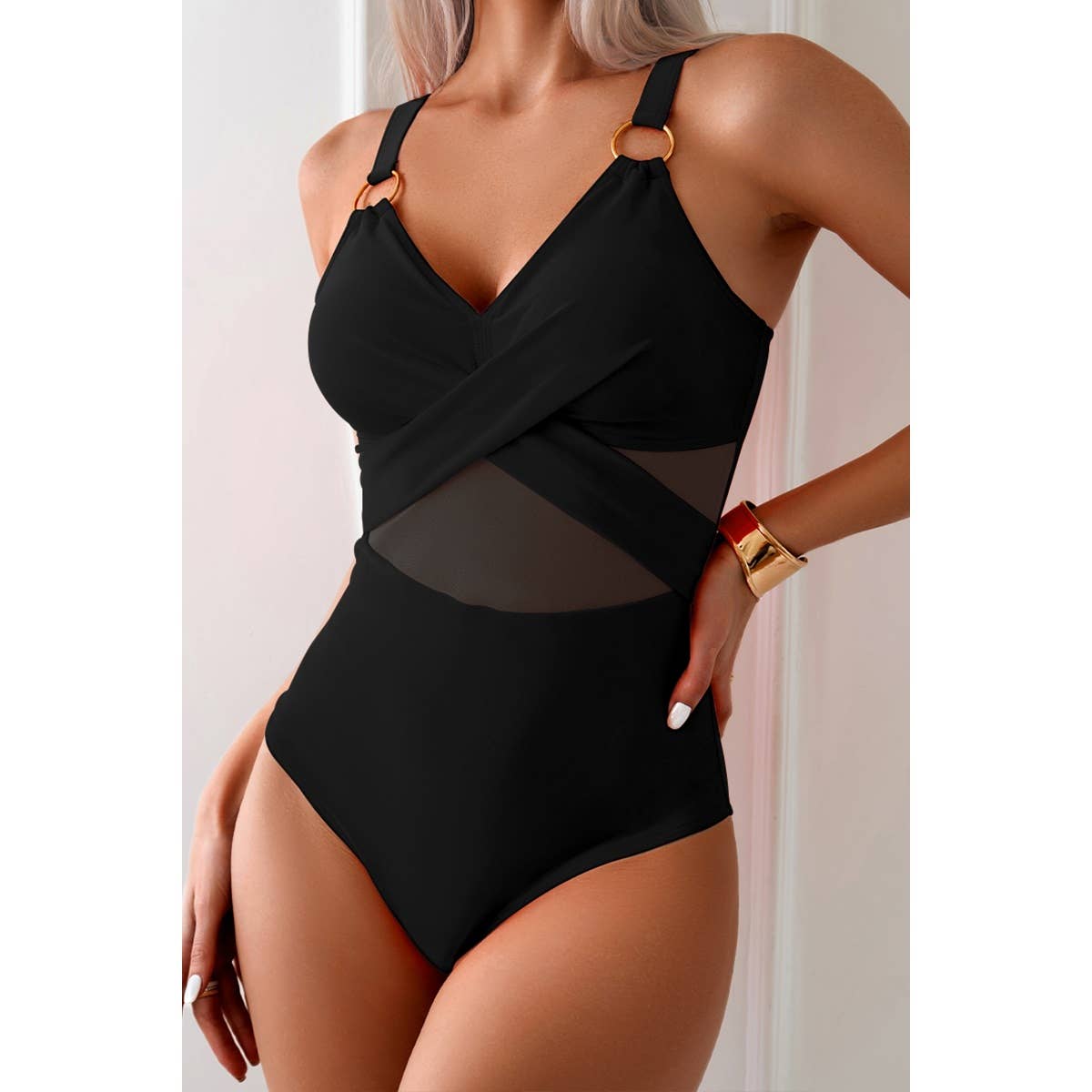 Elings - Vendita all'ingrosso Costume intero - Donna - Costume intero con spalline regolabili incrociate e pizzo1