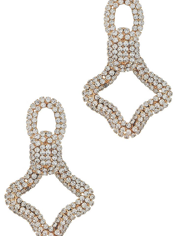 Goldene Strass-Kleeblatt-Ohrringe mit Anhänger für den Großhandel von Lucylou Collection