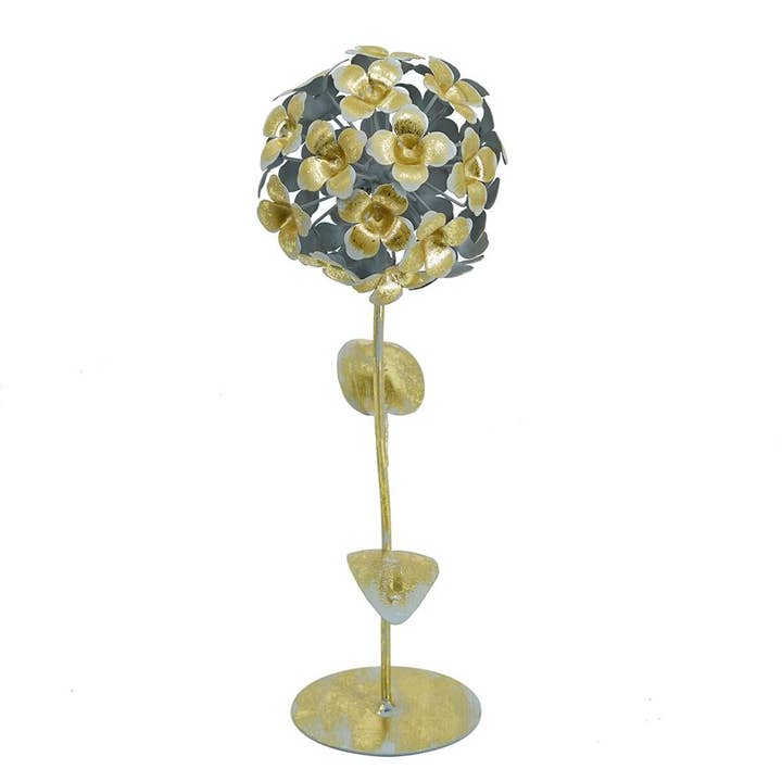 A&B Home Group Inc. - Wholesale Decorative Tabletop Object - 5x5x14" Gold Iron Hydrangea Statue on Round Base 4EA/CTN