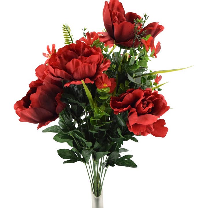 Pfingstrose & Gänseblümchen Gemischter Strauch, Rot für den Großhandel von Tremont Floral Supplies