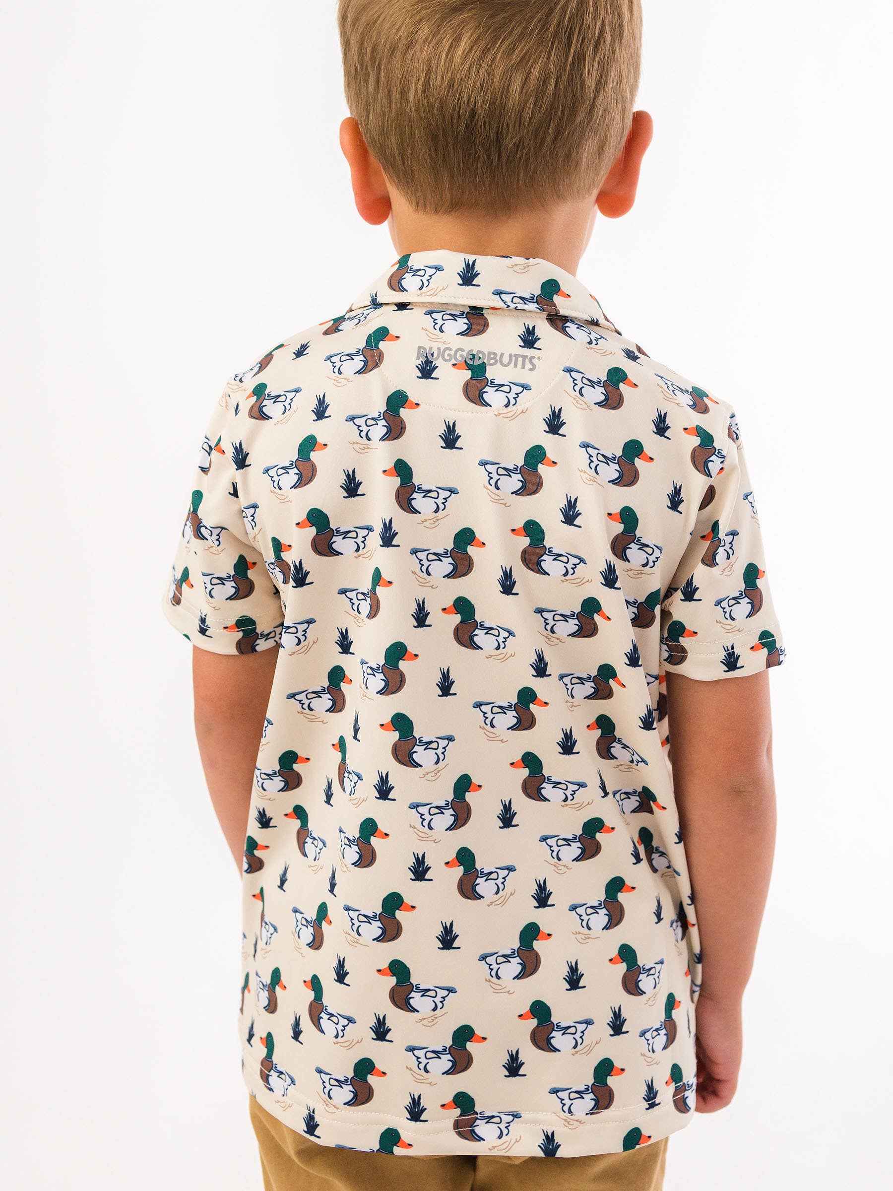 Blanc cassé Polo à manches courtes en tricot performant pour garçons Mallard Marsh Duck en vente sur Faire1