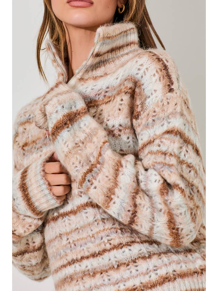 BROWN MULTI KNIT ZIP UP SWEATER for wholesale on Faire