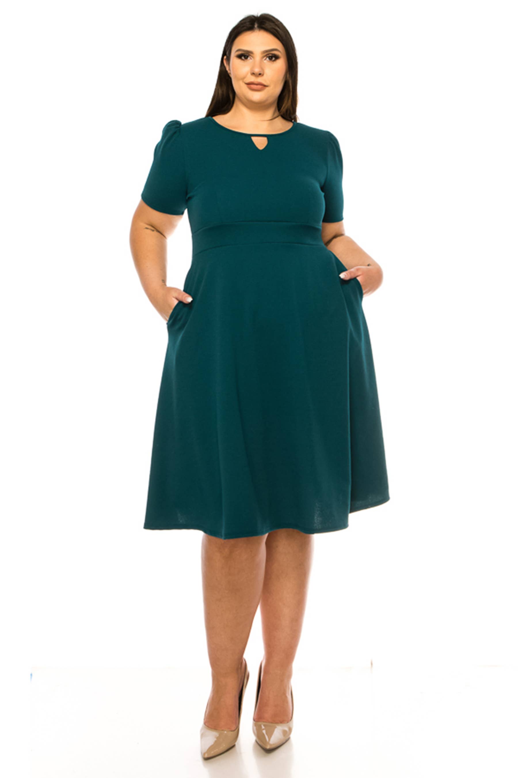 MOA COLLECTION - Wholesale Dress - Women's - Women's Plus Size Dress with Puff Sleeves and Keyhole Front16