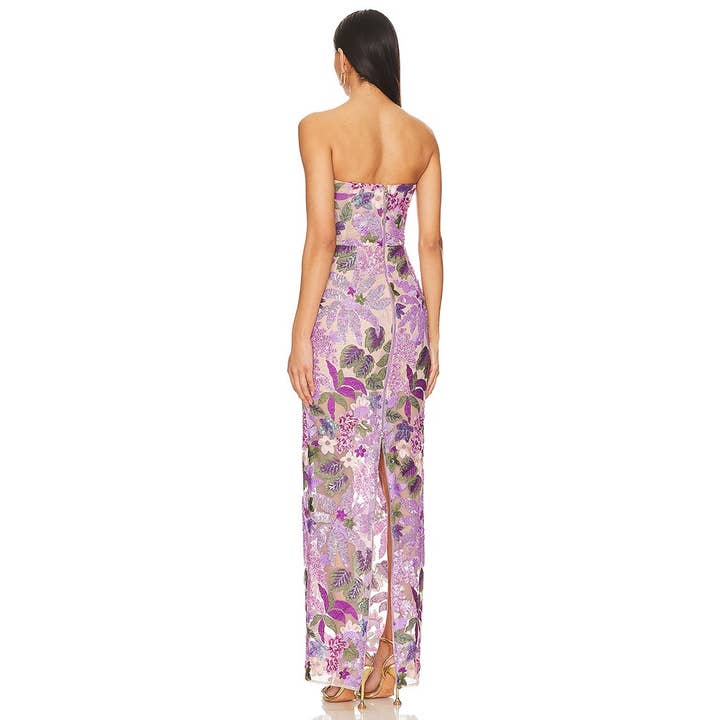Pink 2S Hand-Embroidered Sequined Floral Tube Top Slit Maxi Dress for wholesale on Faire2