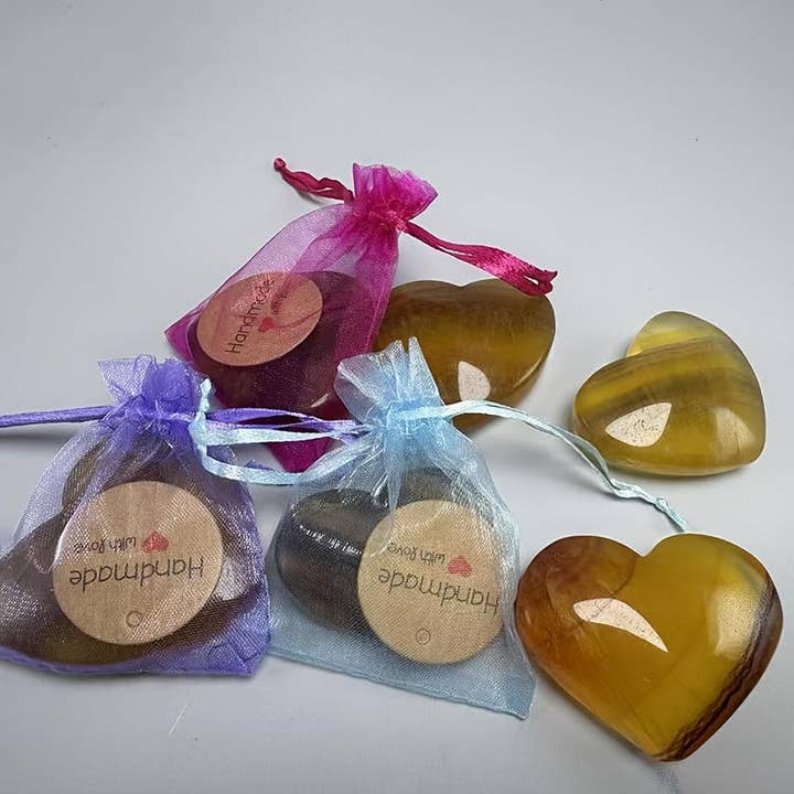 1LB Lot (5-9PCs/LB-1 Lot) Yellow Fluorite Heart Gift-Ready for wholesale by Crystal Deal· Wholesale