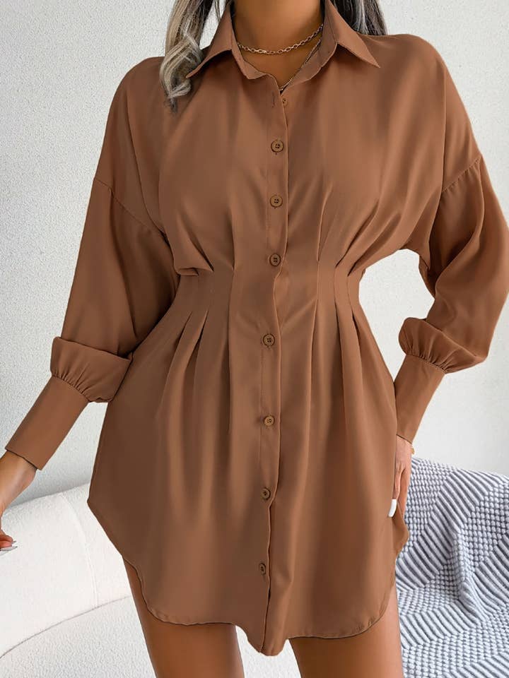 NINEXIS - Wholesale Dress - Women's - CWTSTL1200_LANTERN SLEEVE WAIST ASYMMETRIC SHIRT DRESS3