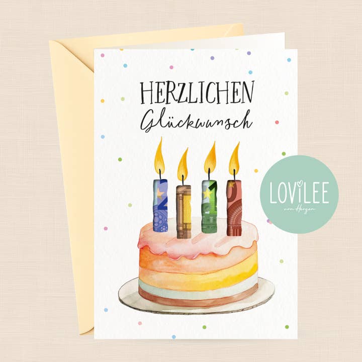 Torte | Geldgeschenkkarte Klappkarte | No. GGK-S1-06 für den Großhandel von LOViLEE