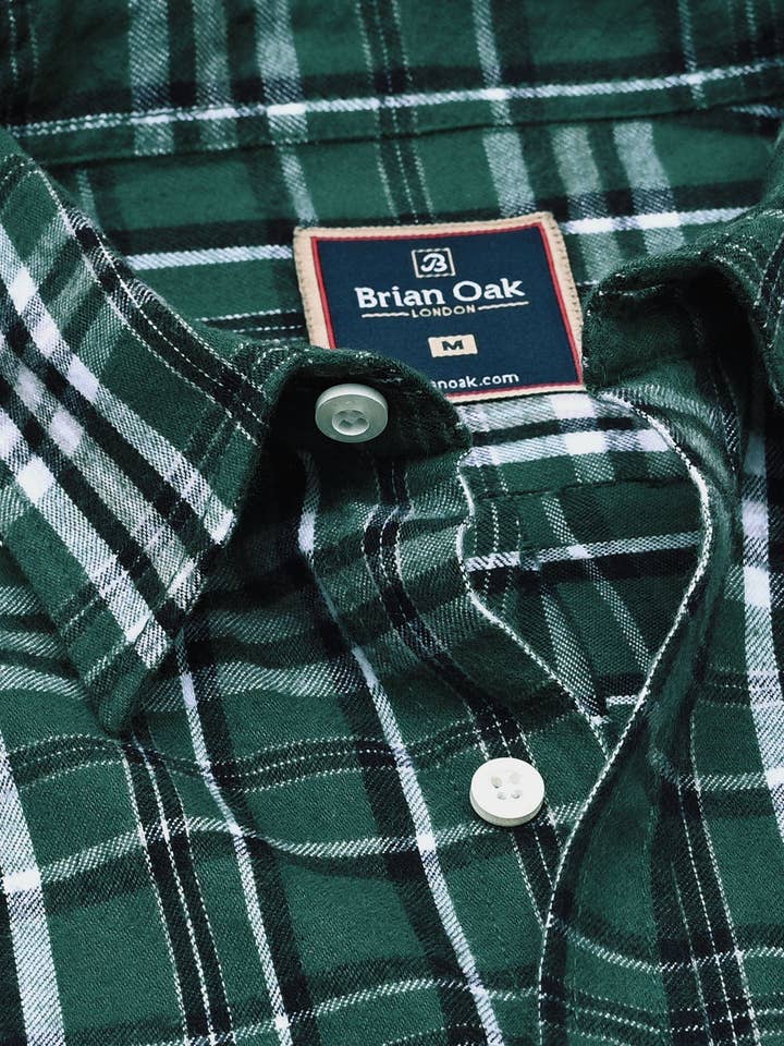 Green and White Check Flannel Shirt for wholesale by Brian Oak Limited