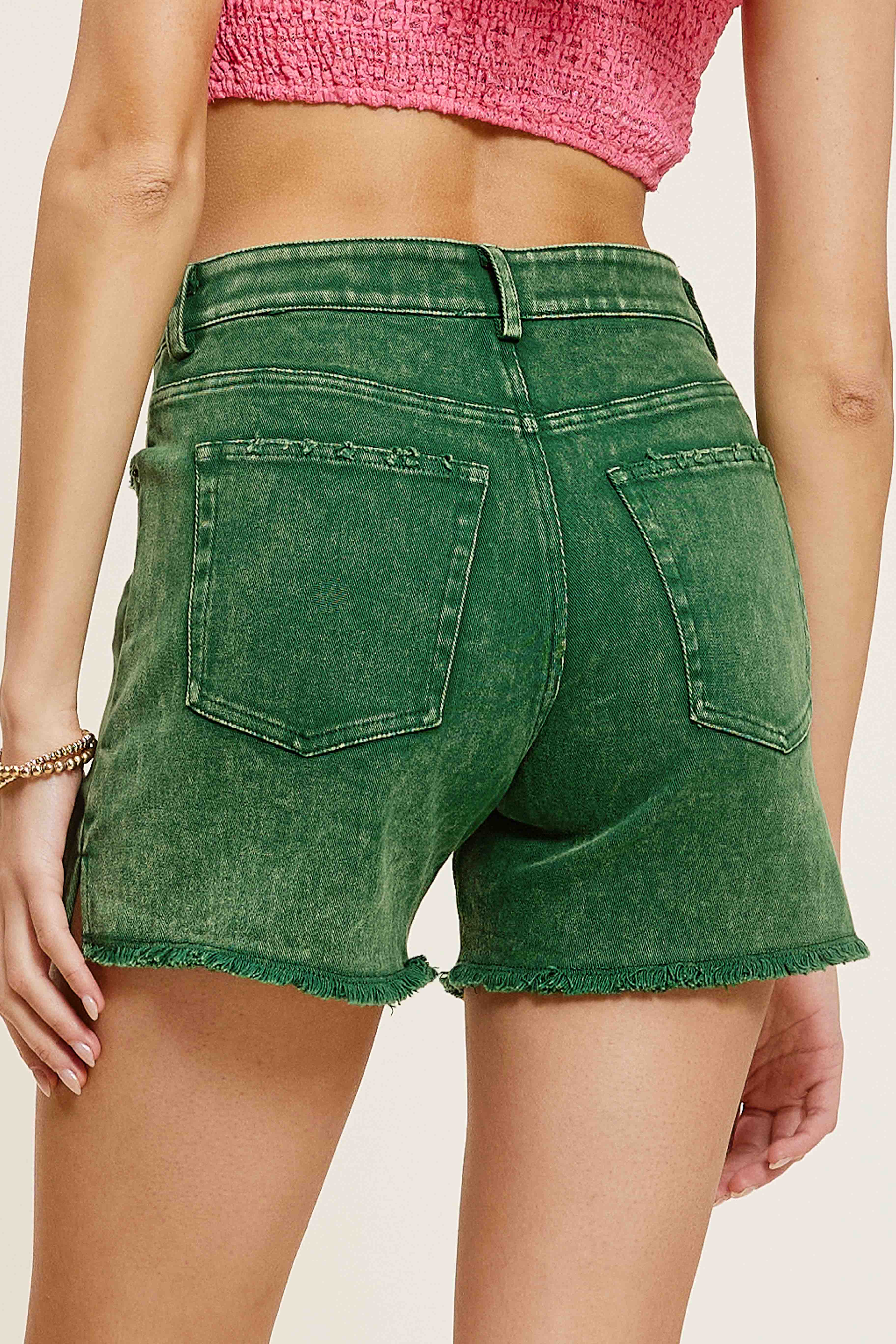 La Miel - Wholesale Shorts - Women's - HCP4224-High Rise Basic Mineral Washed Colored Denim Shorts8