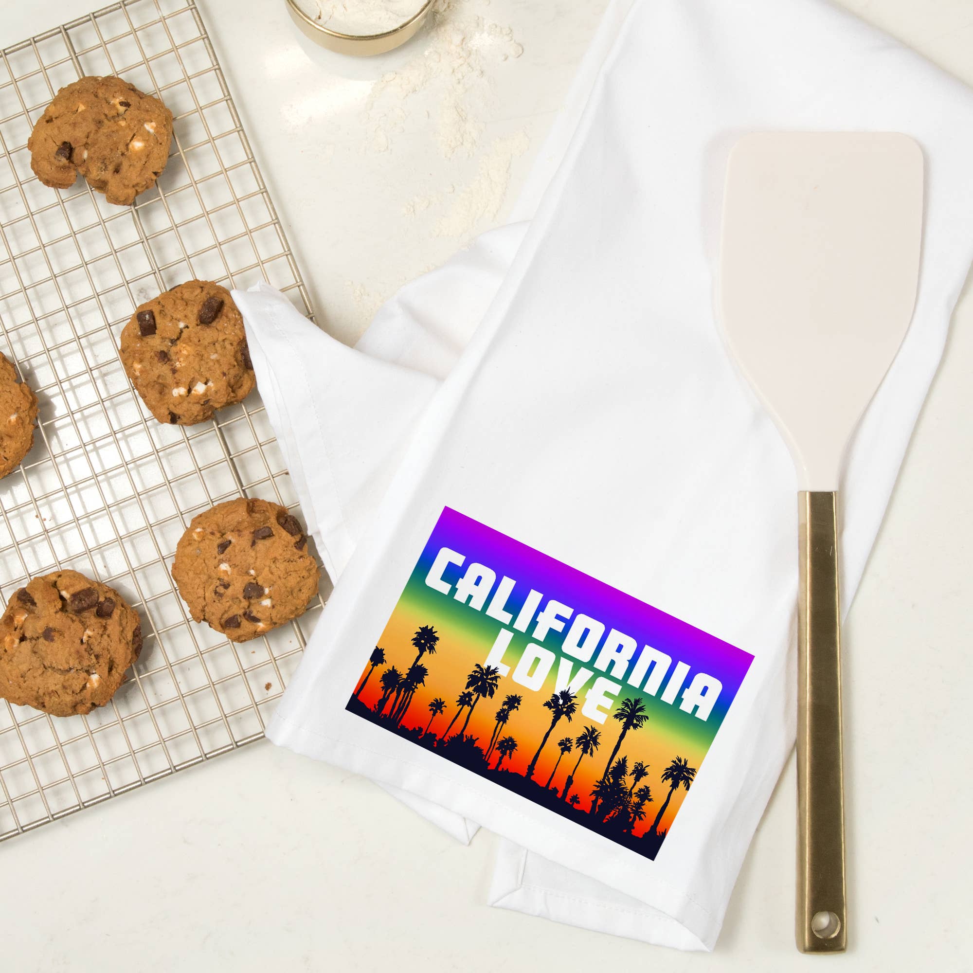 Lantern Press – wholesale Tea towel – ORGANIC TEA TOWEL California Love, Palm Trees, Pride Rainbow6