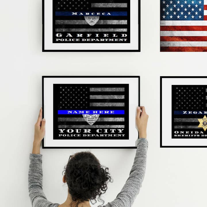 Modern Memory Design Picture Frames – Impressão artística por atacado – Columbus Police Officer Fin Blue Line Flag Gift Art