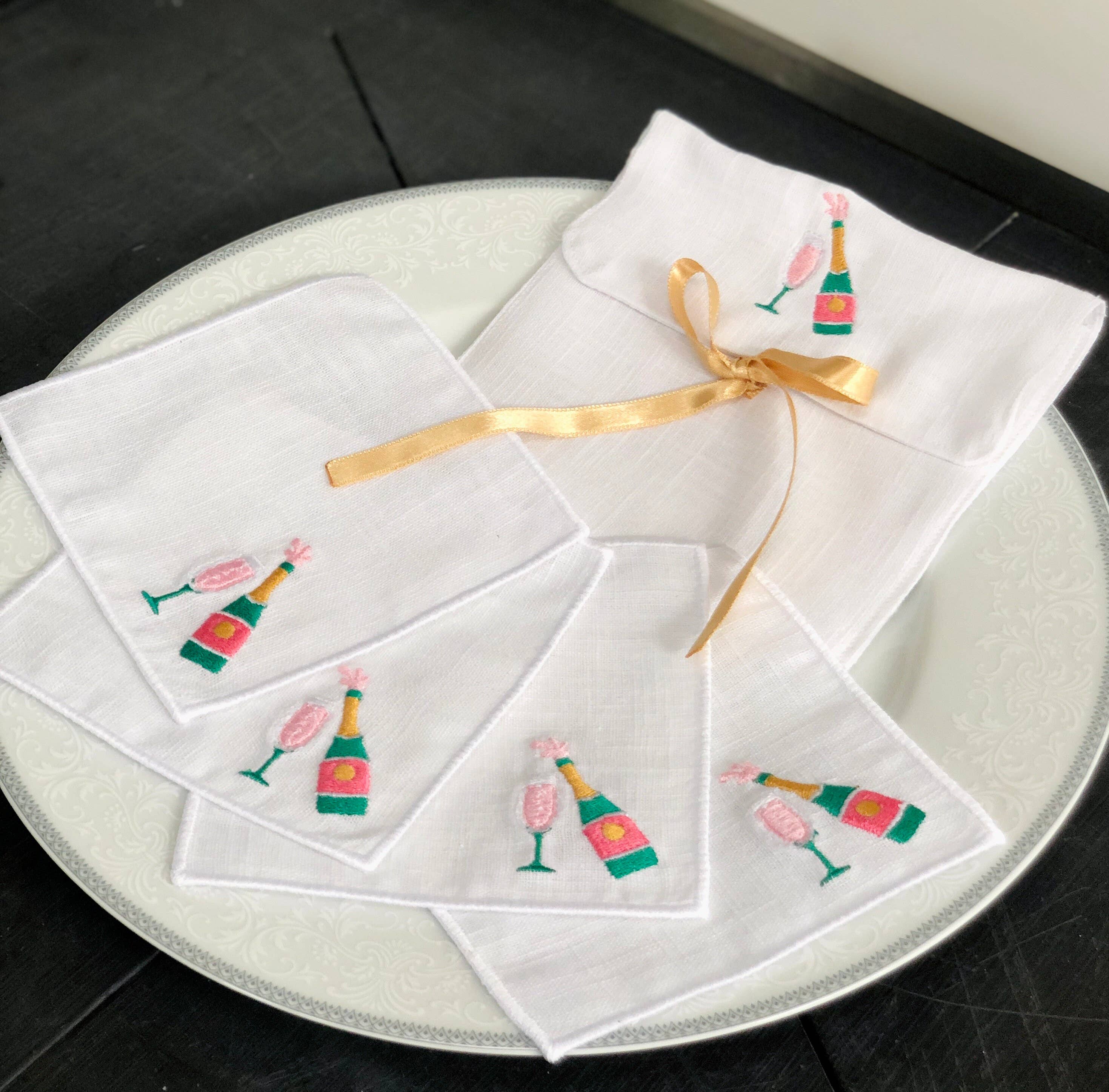 Belle Linen – Guardanapo e pano de jantar por atacado – Conjunto de 4 Guardanapos de Cocktail de Champanhe de Celebração5
