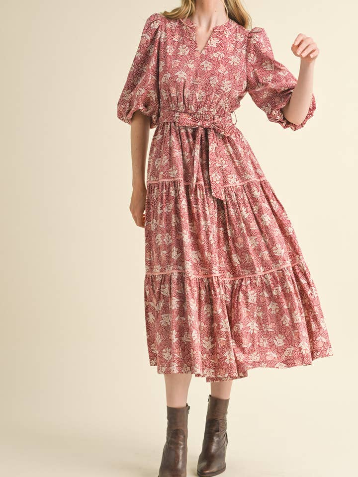 &MERCI - Wholesale Dress - Women's - BUBBLE SLEEVE LACE TRIM MIDI DRESS MDR343016