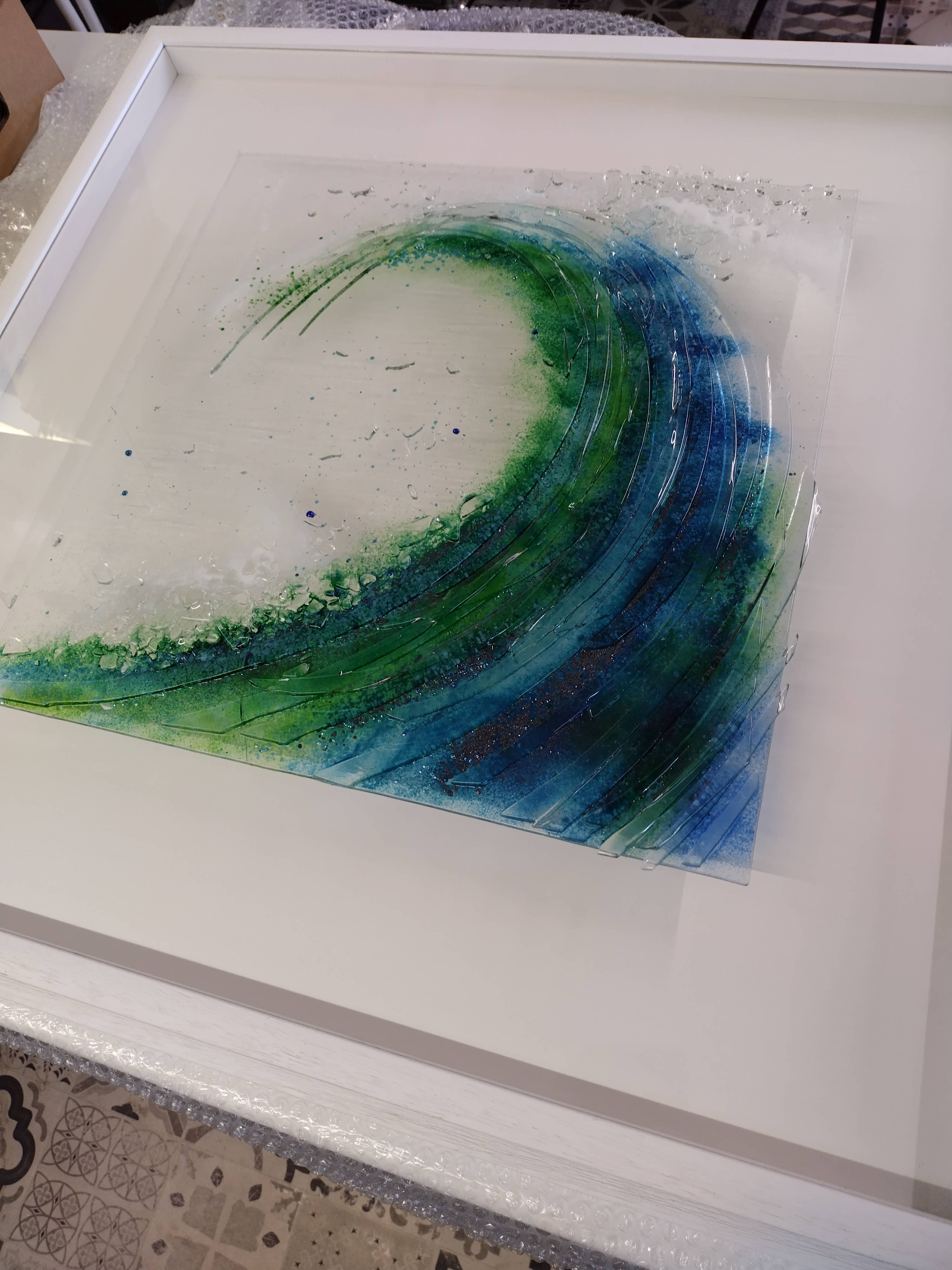 Dreya Glass - Wholesale Wall Accent - Framed Fused Glass Tsunami Breaking Wave Wall Art (UK only)5