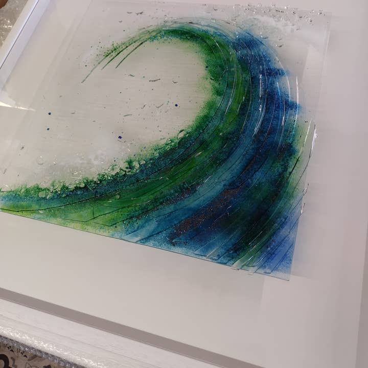 Dreya Glass - Wholesale Wall Accent - Framed Fused Glass Tsunami Breaking Wave Wall Art (UK only)5