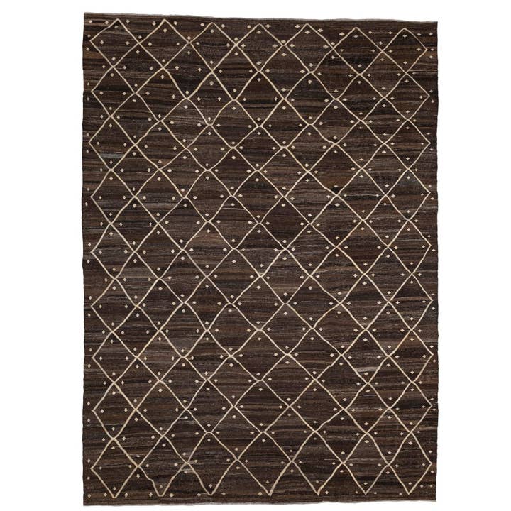 Tapis Kilim de style marocain moderne marron (10'1'' x 14') pour la vente par Rugtolia