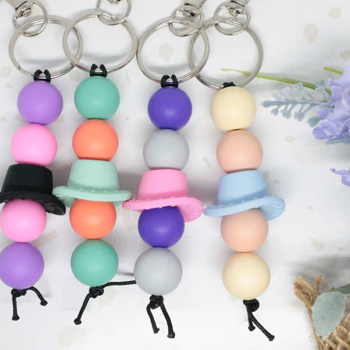 Bright Cowboy Hat Silicone Beaded Keychain for wholesale by Kaysticks.co