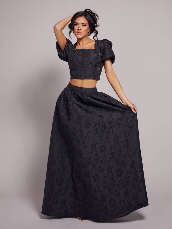 Conjunto de falda romántica de jacquard floral para venta al por mayor de WFFS