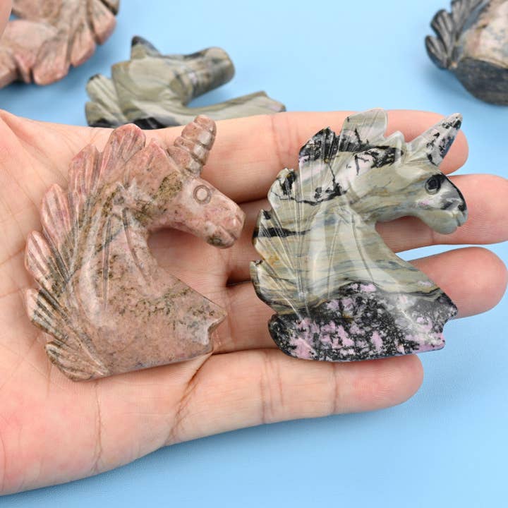 2" Natural Rhodonite Unicorn Gemstone Figurine for wholesale by ilovebeadsusa