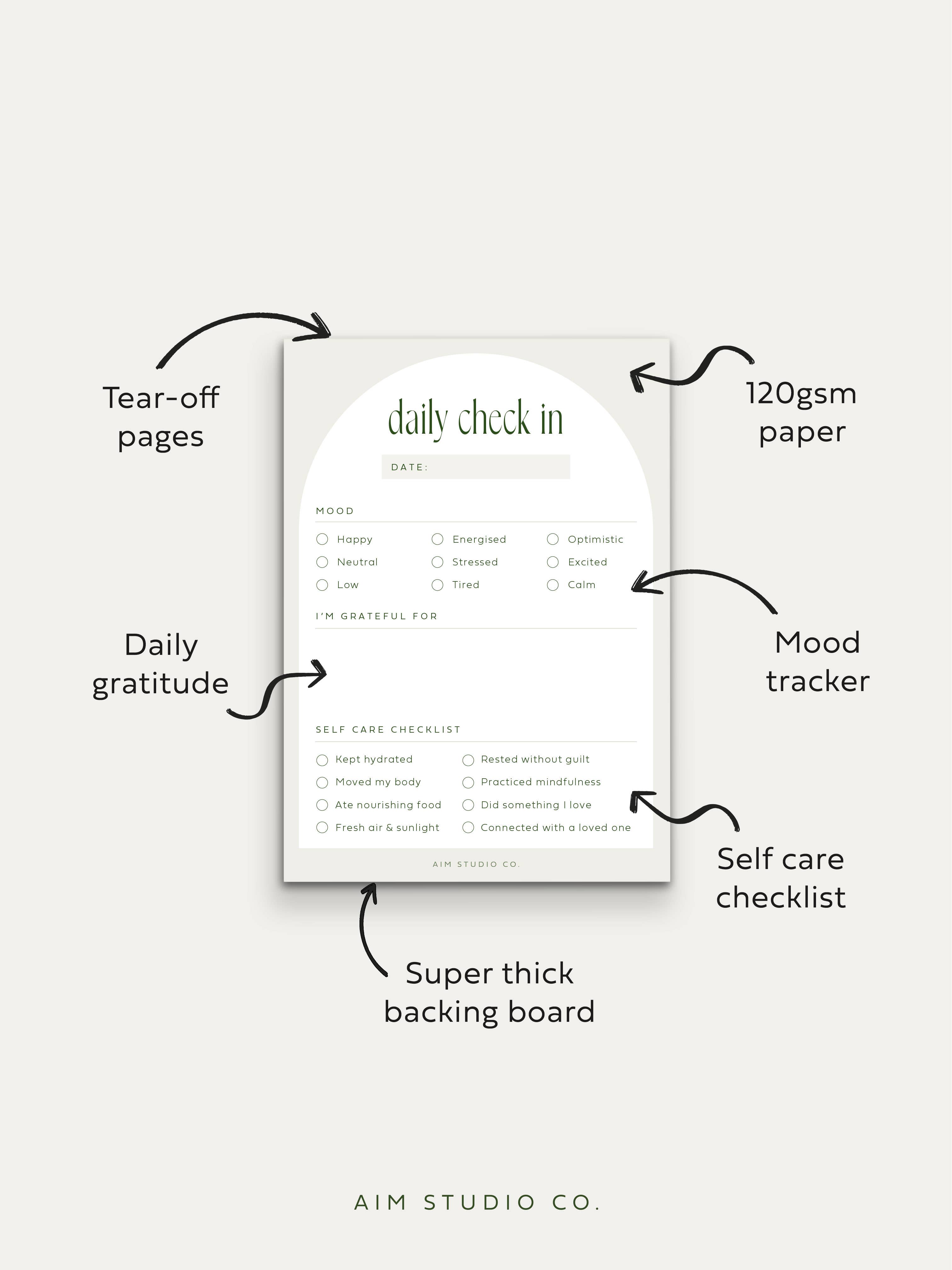 AIM Studio Co – wholesale Notepad – Daily Wellbeing Notepad: Mood Tracker, Gratitude & Self Care2