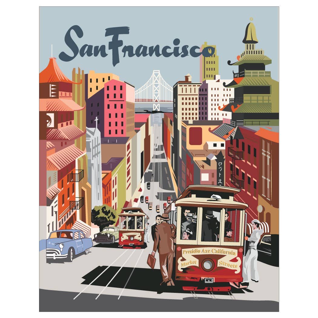 Fridgedoor - Wholesale Everyday Greeting Card - 5'' x 7'' San Francisco Cable Car & Bay Bridge View Greeting Card0