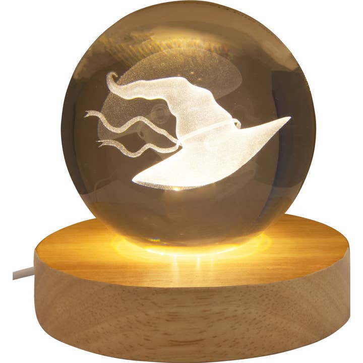 Kheops International - Wholesale Decorative Tabletop Object - Glass Crystal Ball - 3D Laser Engraved w/Wood LED Light