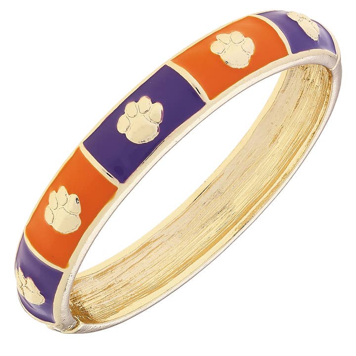 Clemson Tigers Sculpted Enamel Checkered Hinge Bangle for wholesale by Canvas Style