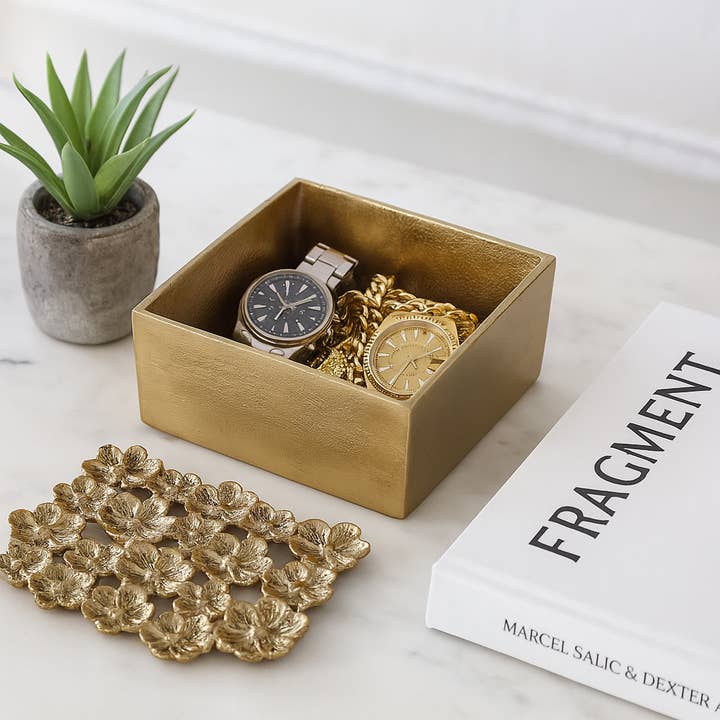 Decorative Box - Gold Aluminum Flower Cut-Out, 8 in. for wholesale by Sagebrook Home